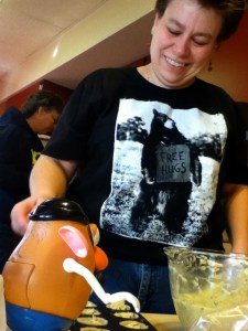 Me making sure Lori doesn't over fill the crusts